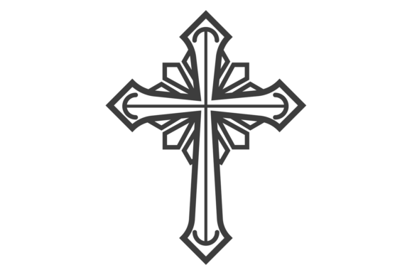 Reviewing the Faith Symbol. Holy Cross Black Line Icon for Real Embroidery Projects
